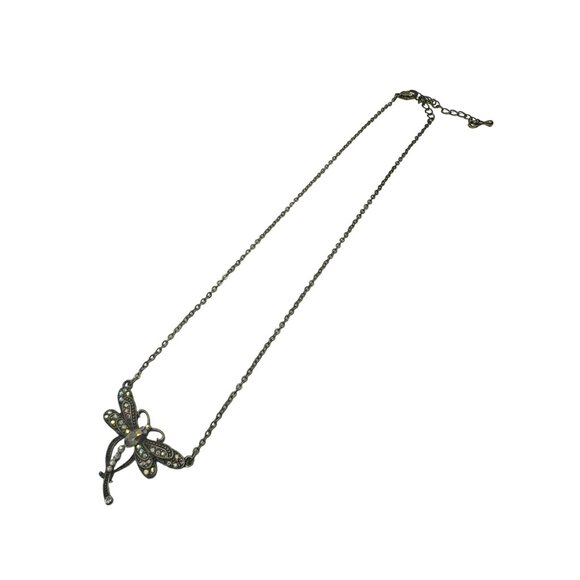 Dragonfly Pendant Necklace With Rhinestones & Adjustable Chain - Picture 4 of 5
